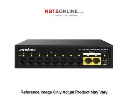 Tenda S110GPC 8 Port 10/100 +2 Giga Uplink 10-Port Gigabit Lite PoE Switch