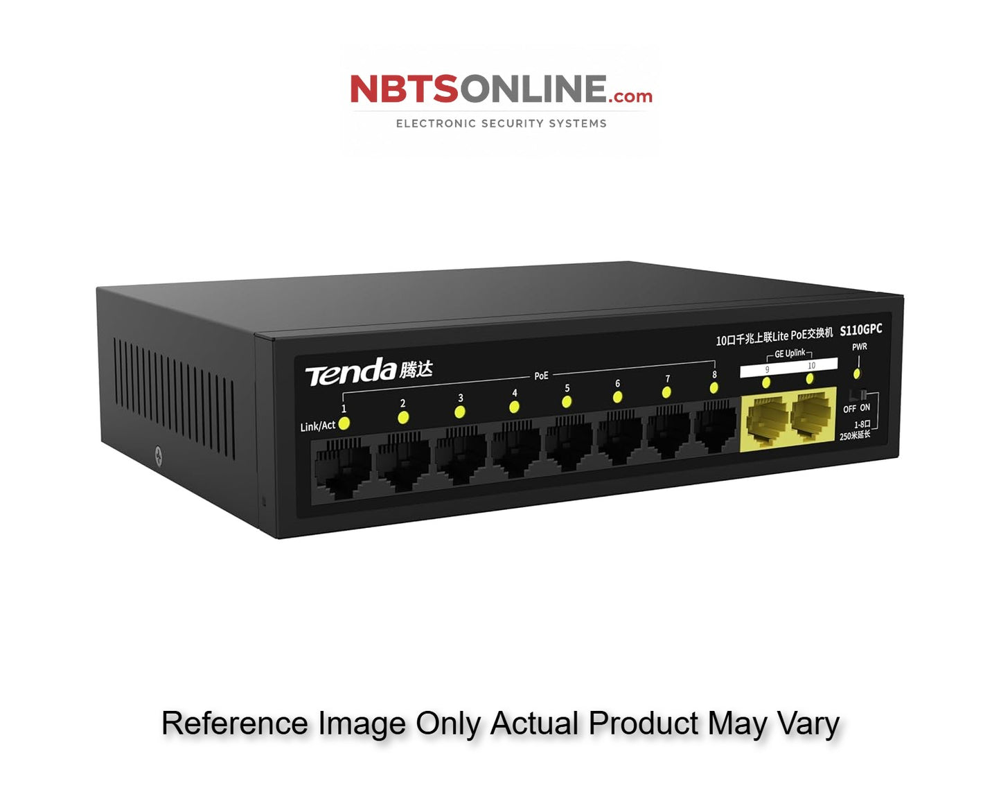 Tenda S110GPC 8 Port 10/100 +2 Giga Uplink 10-Port Gigabit Lite PoE Switch